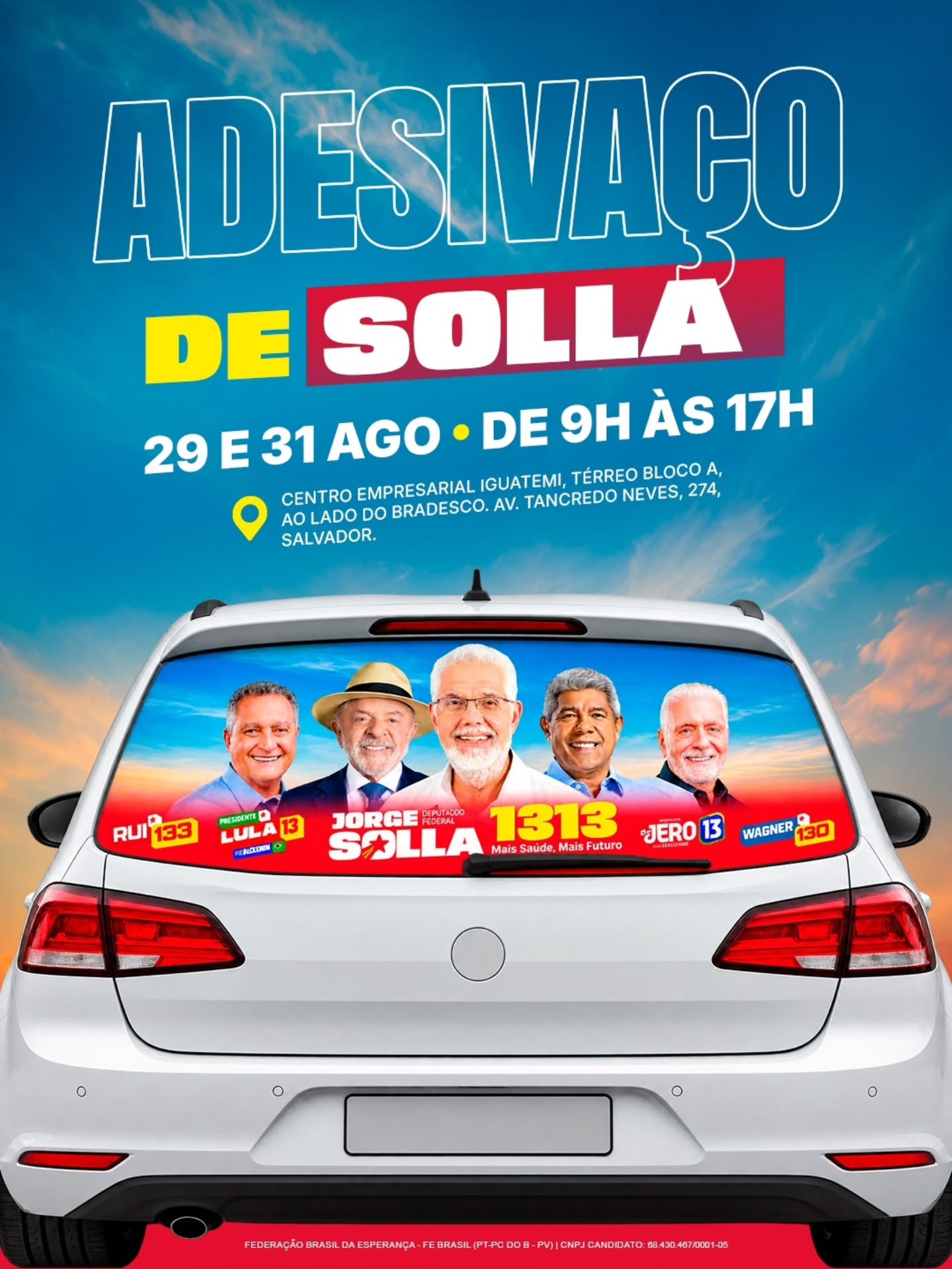 Adesivaço em Salvador: 29 e 31 de agosto
