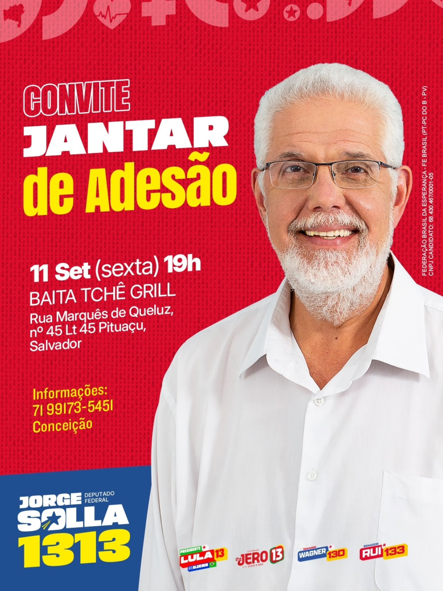 Jantar de adesão de Jorge Solla em Salvador